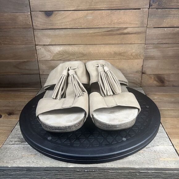 Abeo Womens Size 9 Uplift Platform Wedge Sandals Beige Open Toe Tasseled Comfort - Picture 2 of 10